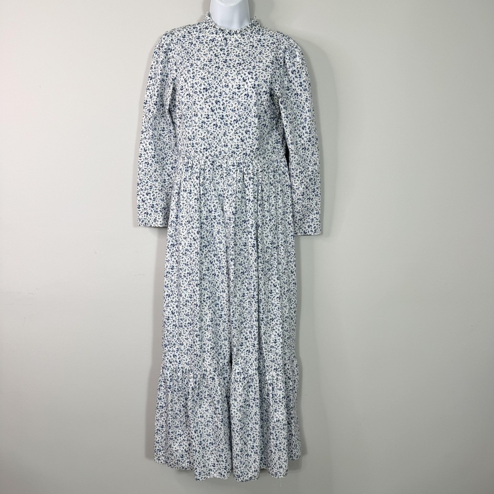 ASOS DESIGN Dress Womens US 6 White Blue Ditsy Floral‎ Maxi Cottagecore Tiered